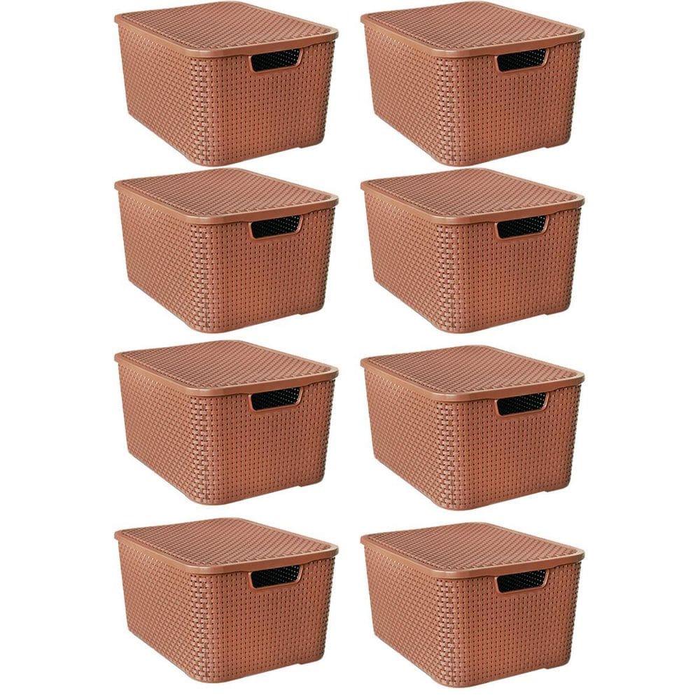 Kit 8 Caixas Organizadoras Rattan Marrom 40 Litros Tampa 256