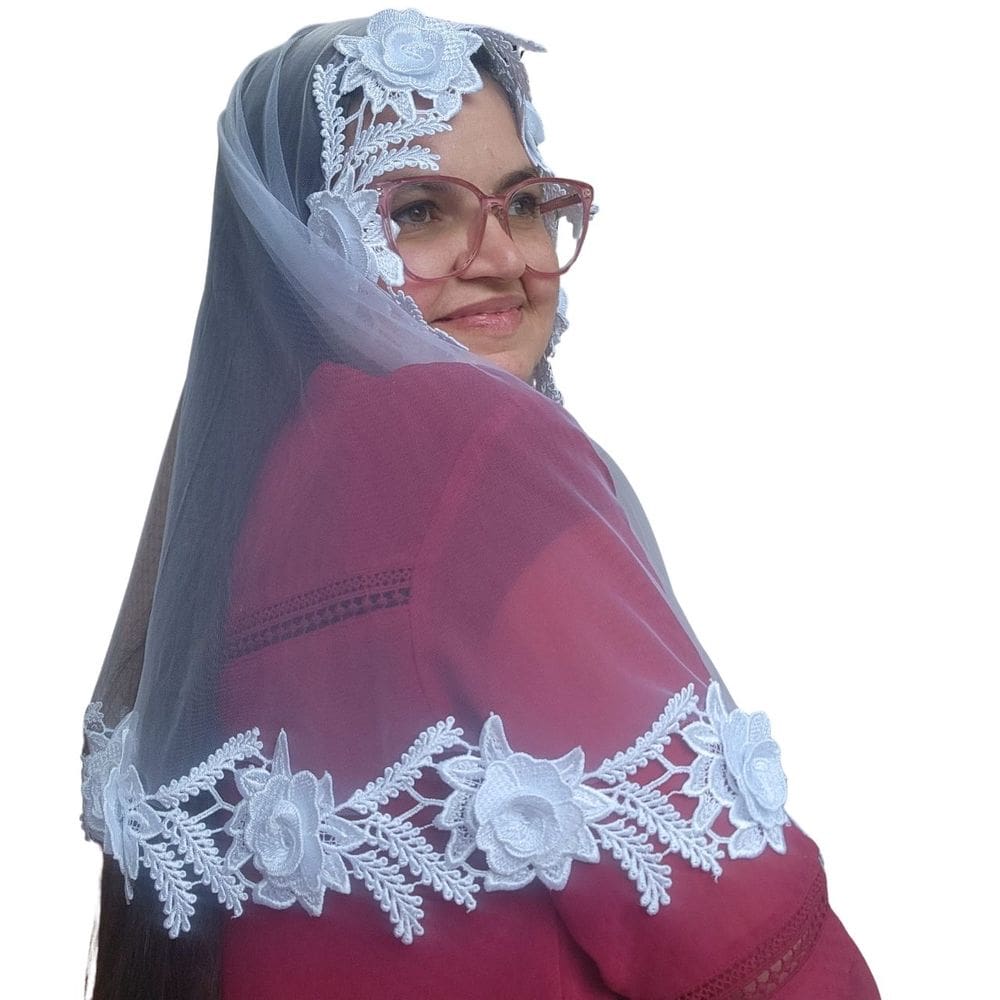 Véu CCB  Tule Francês Transparente  Renda  3D Adulto