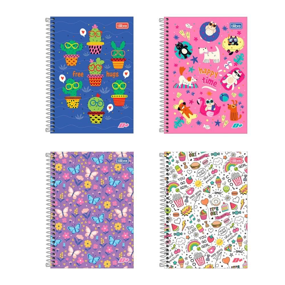 Caderno espiral capa dura 1/4 96 fls D Mais Feminino Tilibra