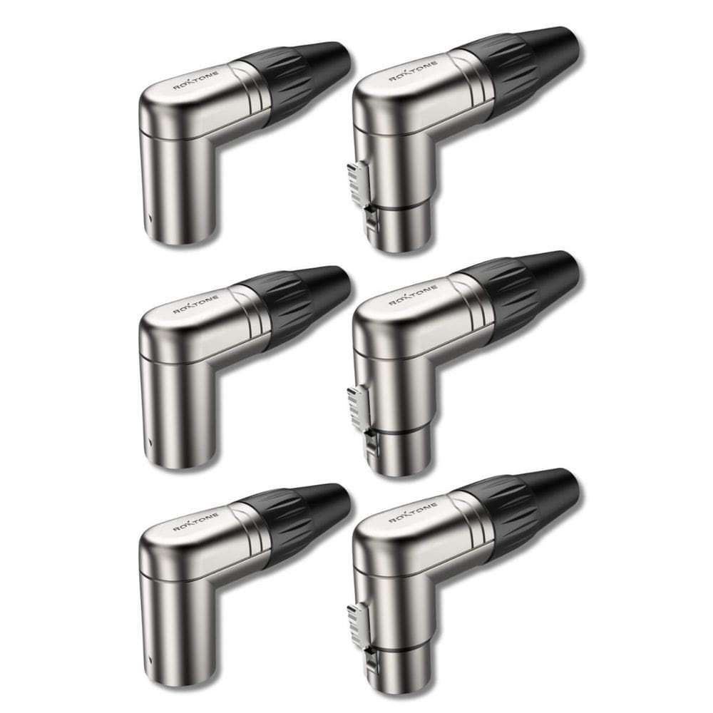Kit 3 Plug Xlr 90º Macho + 3 Fêmea 3 Vias Robusto Roxtone