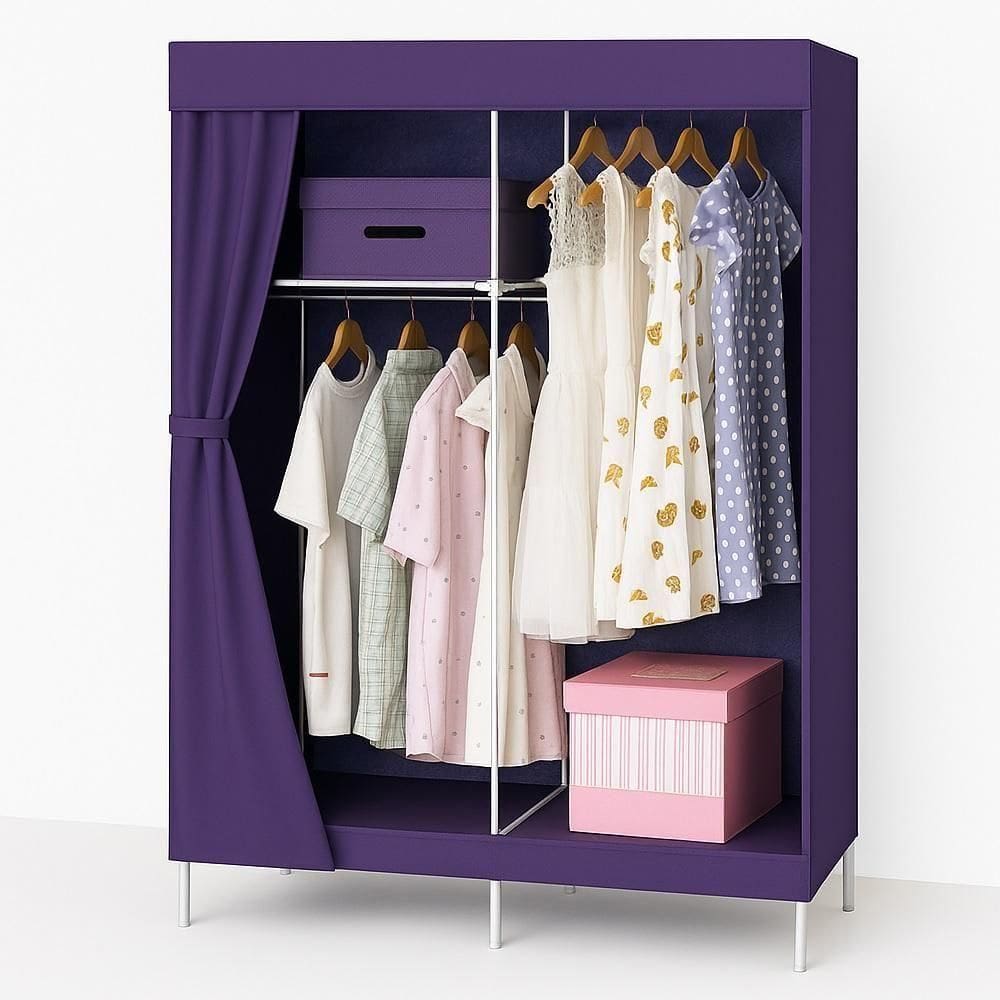Guarda Roupa Armário Portátil Prateleiras Organizador Brinquedos Arara Cabideiro Sapatos Roxo