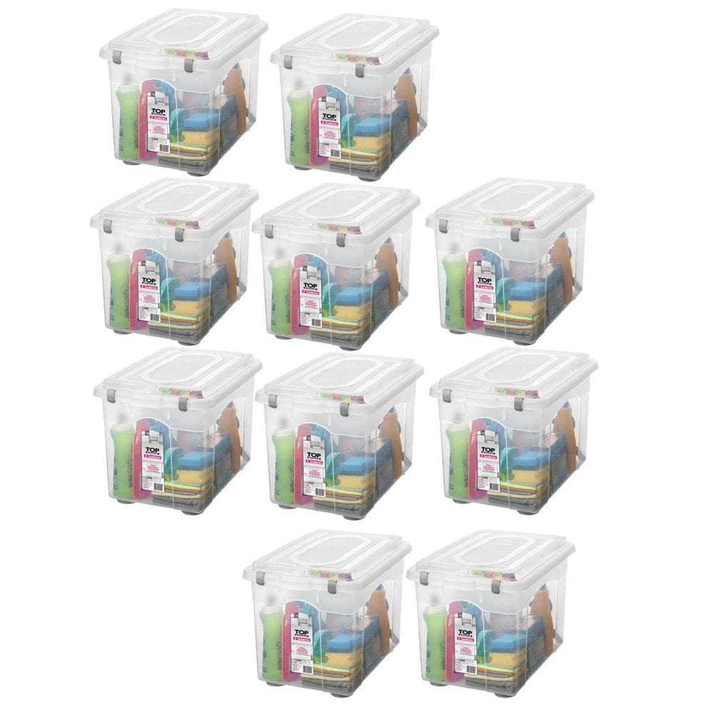 Kit 10 Organizador De Escritório 56,1L Transparente Tampa