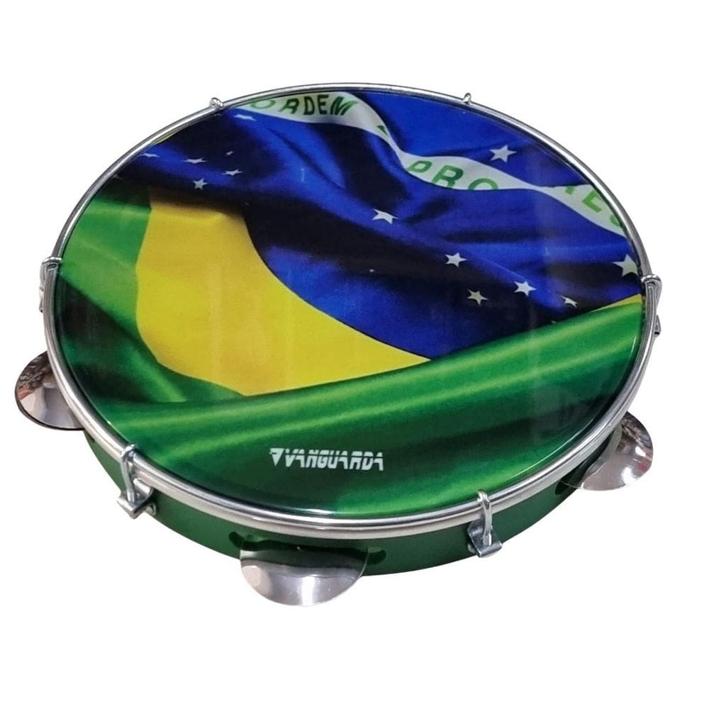 Pandeiro 10 Abs Verde Pele Bandeira Brasil