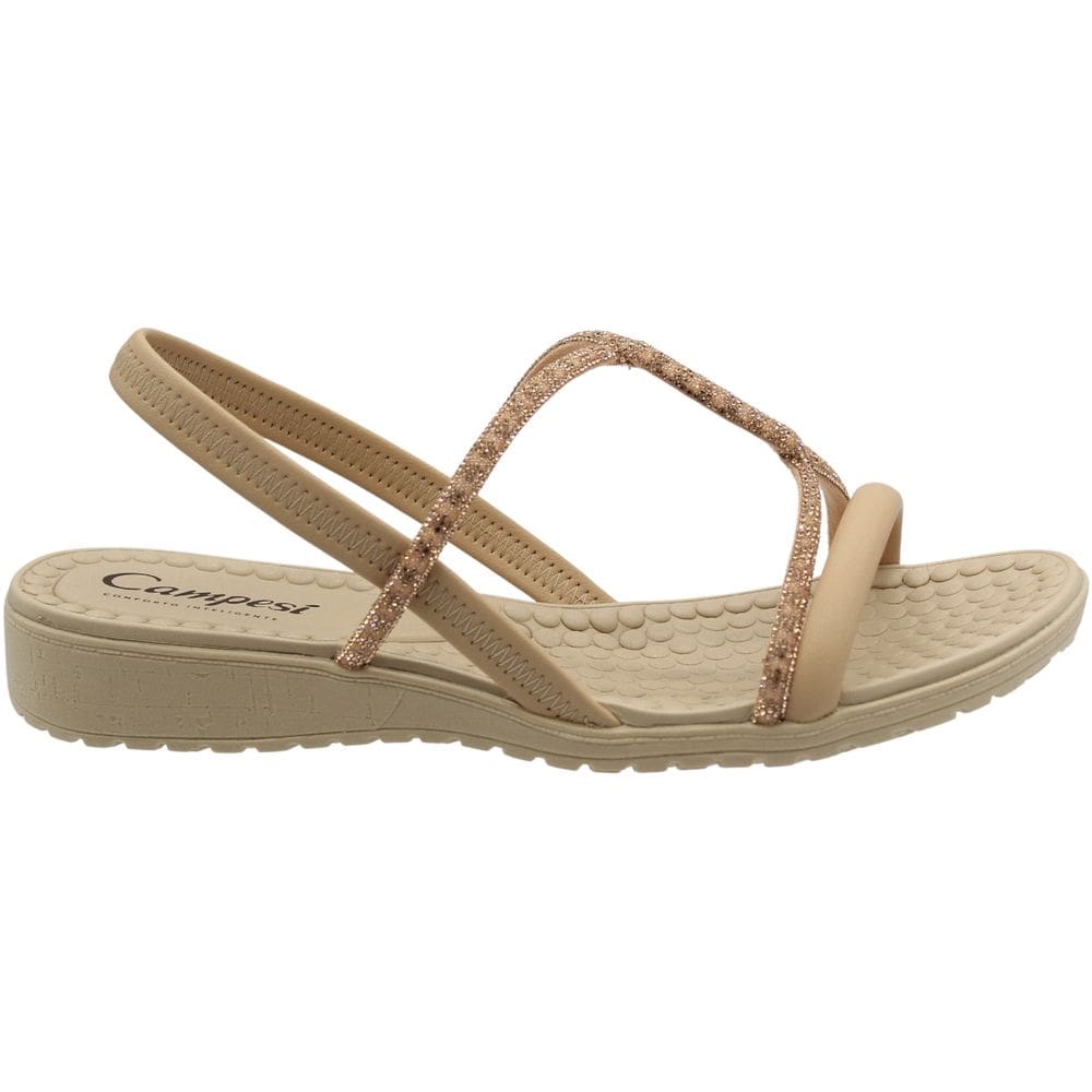 Sandália Salto Baixo Campesí Tiras Strass Entrelaço Feminina