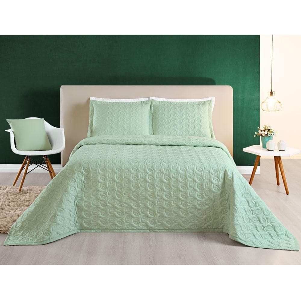 Kit Cobre Leito Desirée Casal Bordado Micropercal 3Pçs Verde