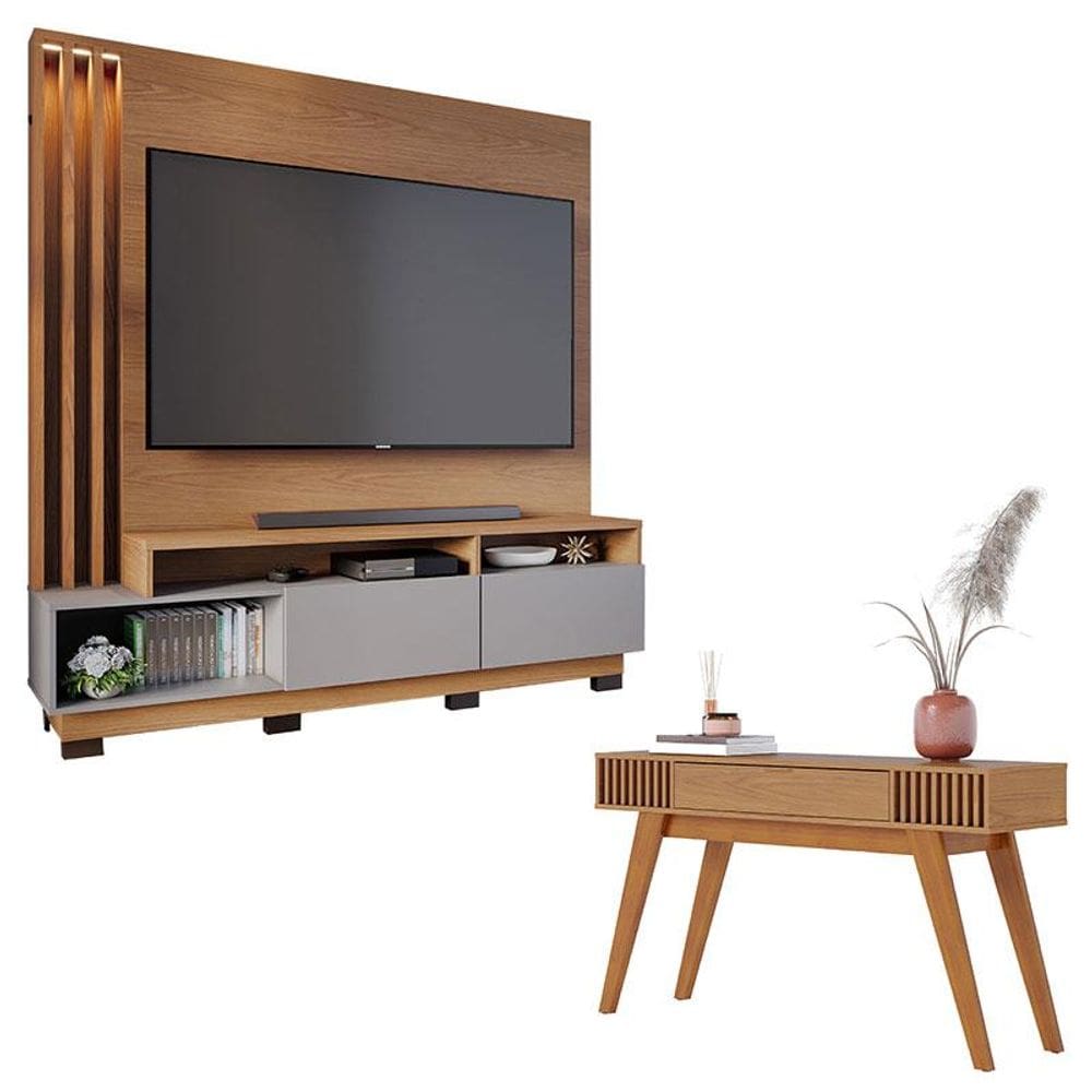 Estante Home Theater Humaitá Com Pés Freijó Cinza Acetinado e Aparador Riviera Freijó - Colibri