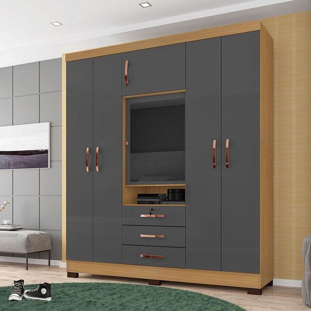 Guarda Roupa Casal Ambiente Imperatriz Carvalho Americano Grafite - Incorplac