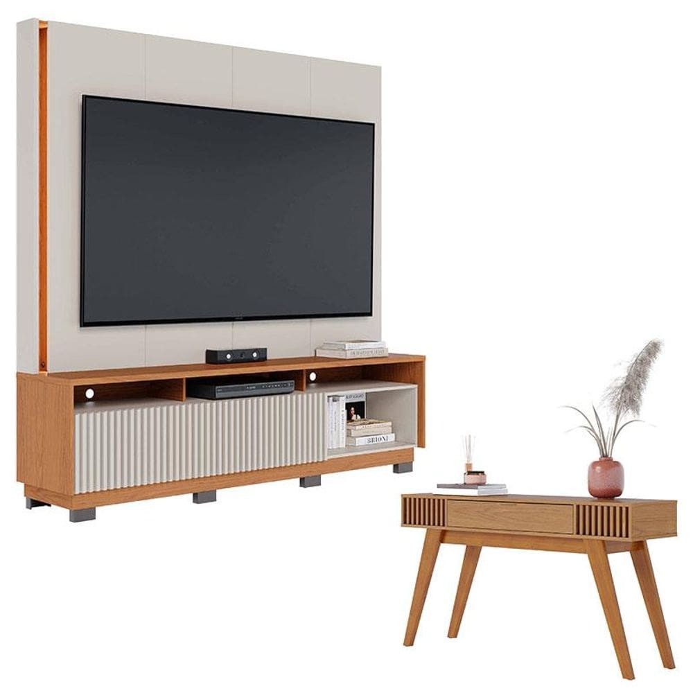 Estante Home Theater Jordão Com Pés Off White Freijó e Aparador Riviera Freijó - Colibri