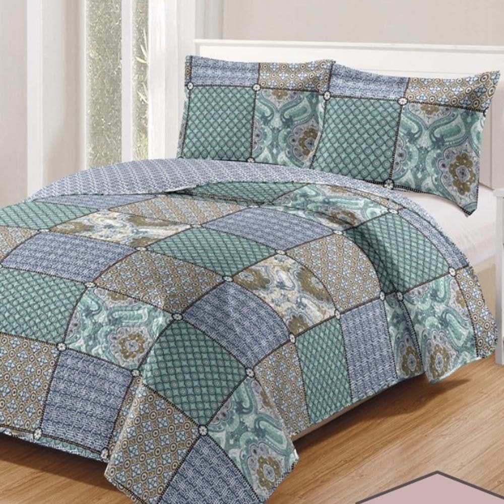Kit Cobre Leito Colcha Daily Casal 3 Peças Dupla Face Estampado - Patchwork 27 - 100% Poliéster