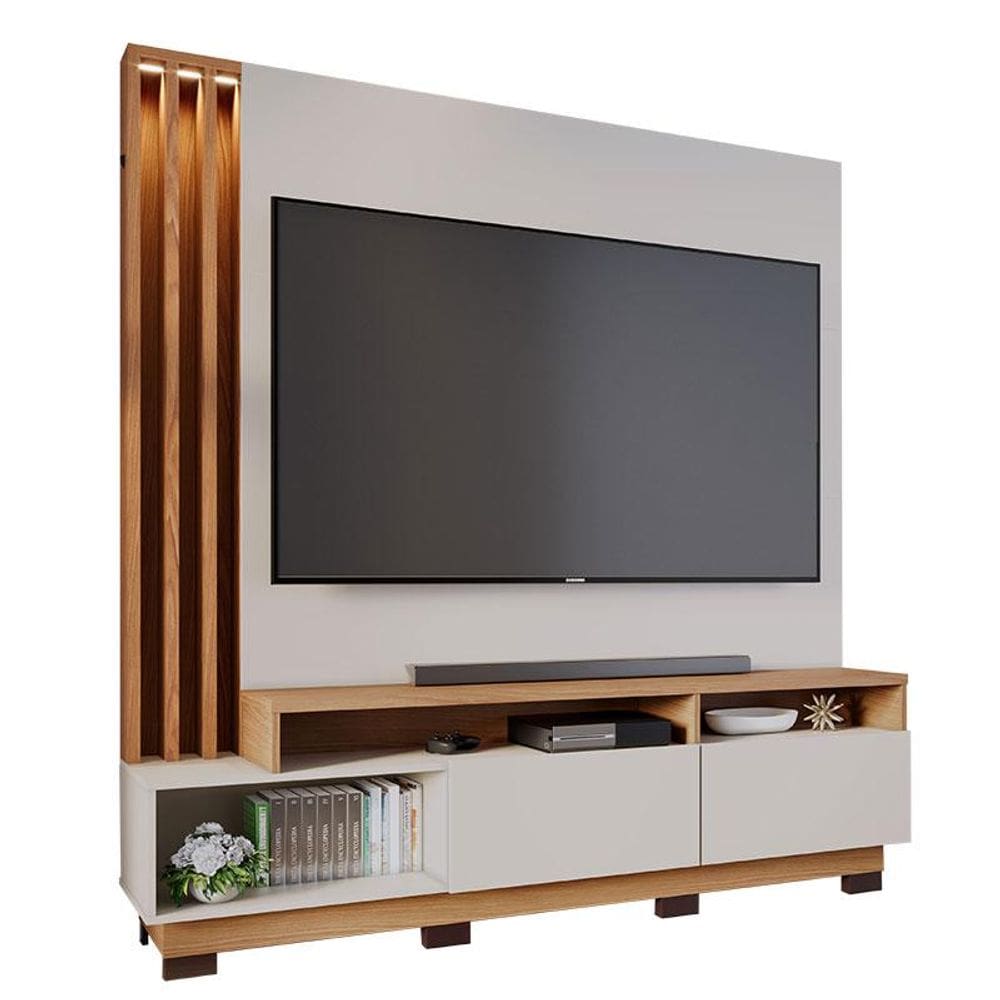Estante Home Theater Humaitá Com Pés Off White Matte Freijó - Colibri