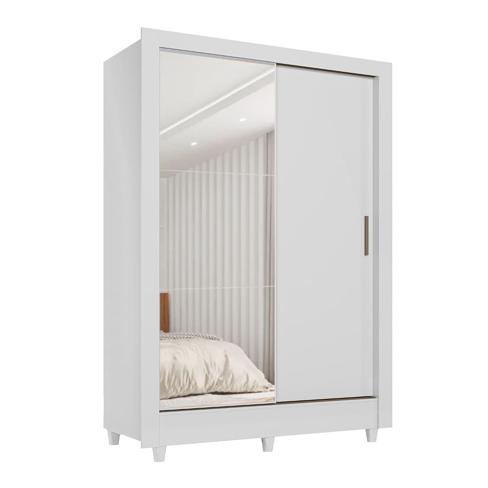 Guarda Roupas Solteiro com Espelho 2 Portas de Correr 2 Gavetas Bélgica Andirá