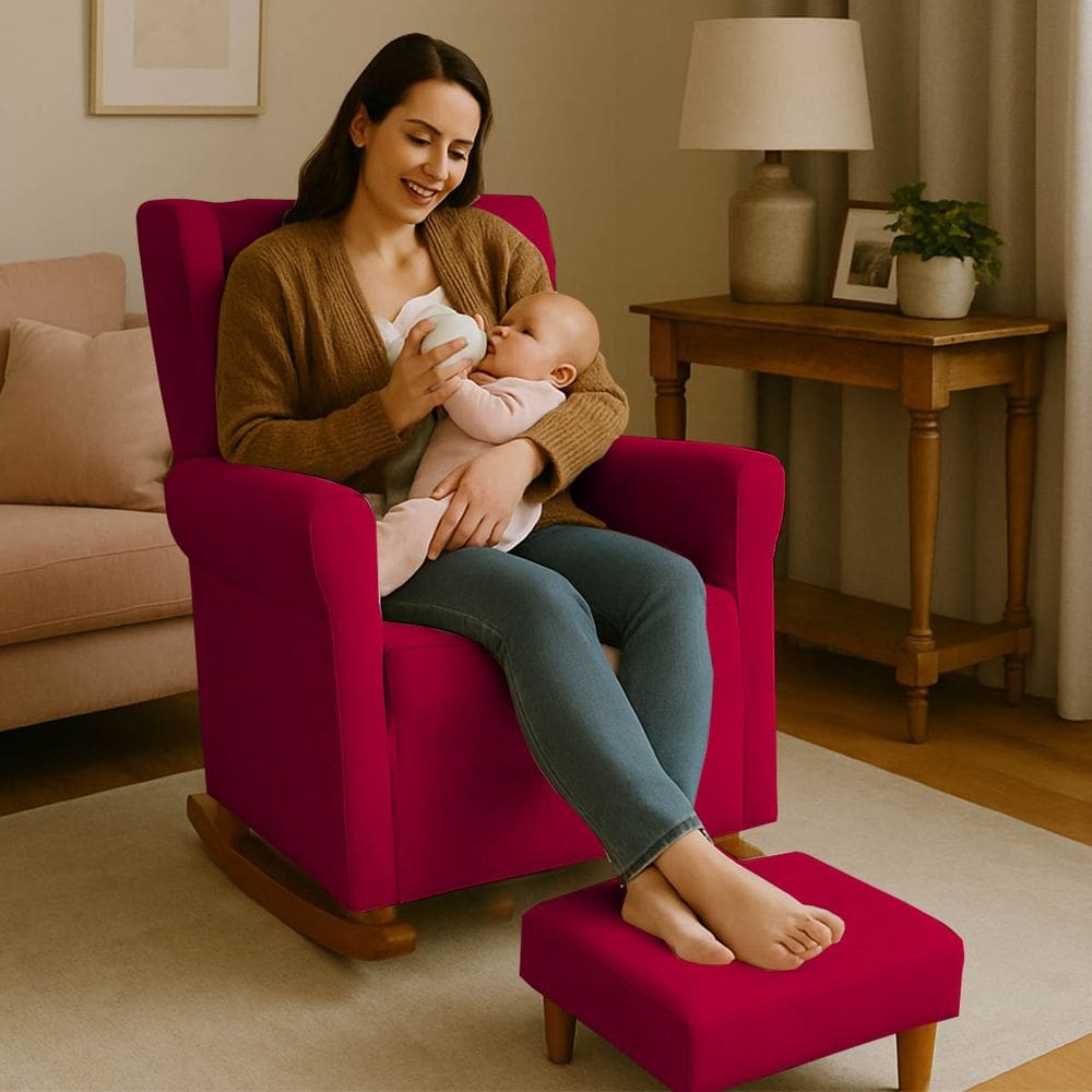 Poltrona Aquila Amamentação Balanço e Puff Baby Vermelho