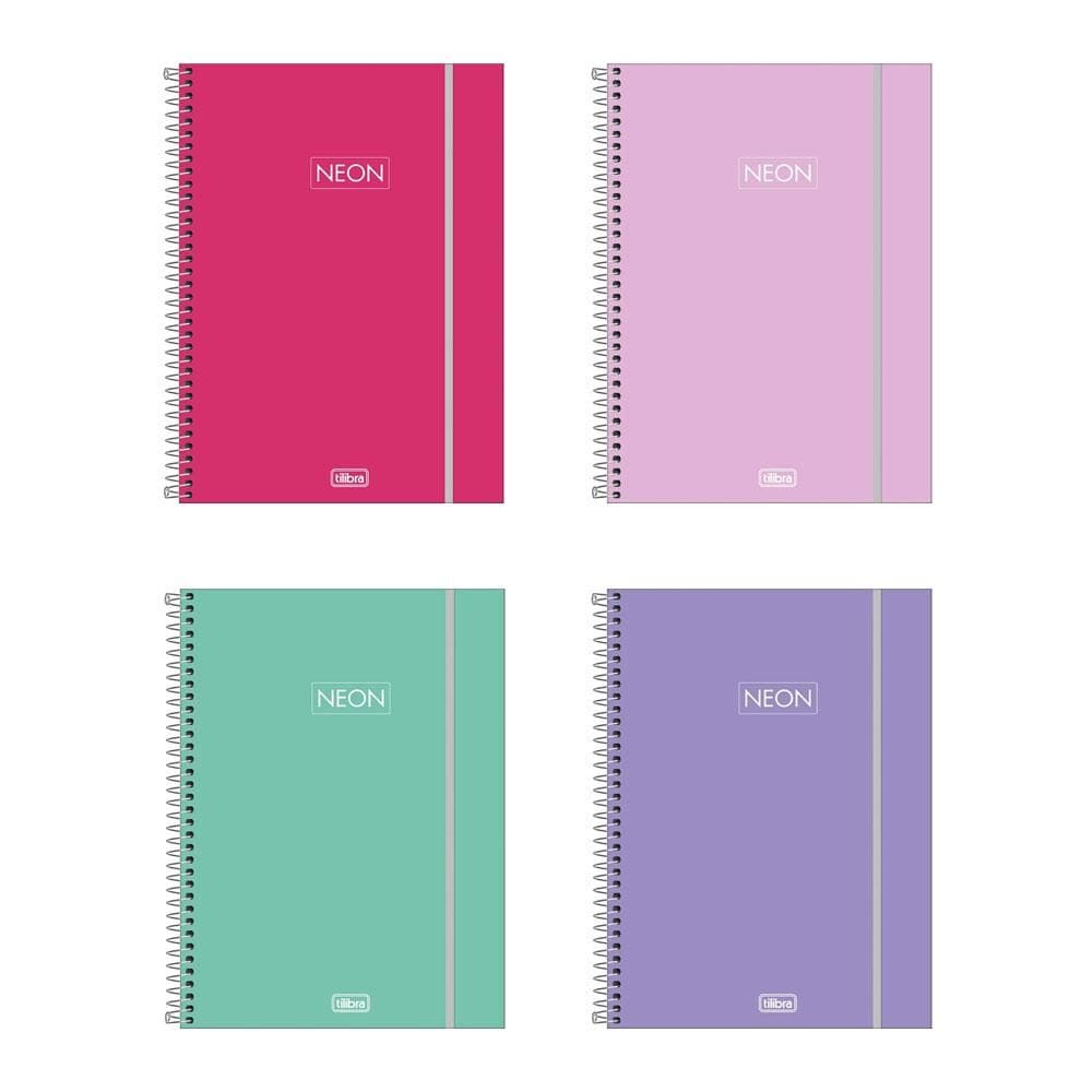 Caderno capa plástica 1x1 80fls Neon Feminino Tilibra