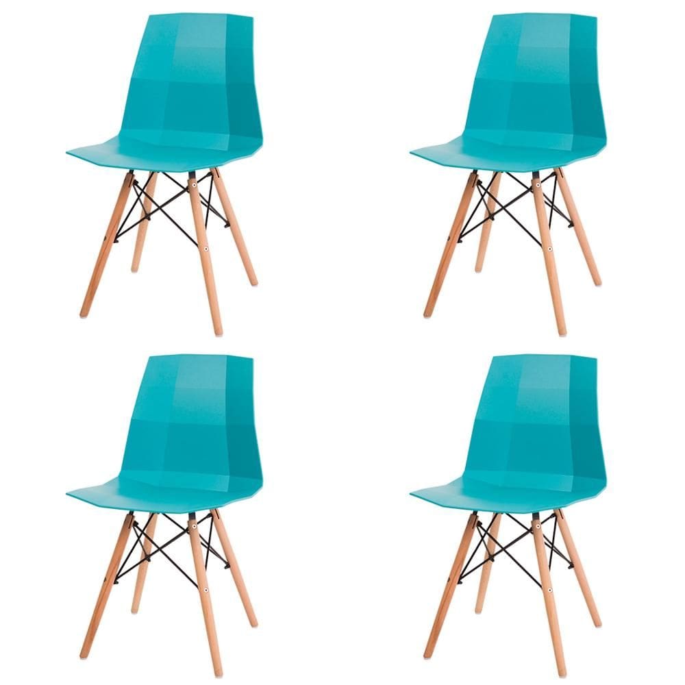 Kit 4 Cadeirass ANM6007F DKR Anima Office Polipropileno Turquesa Encosto Anatômico Base Madeira