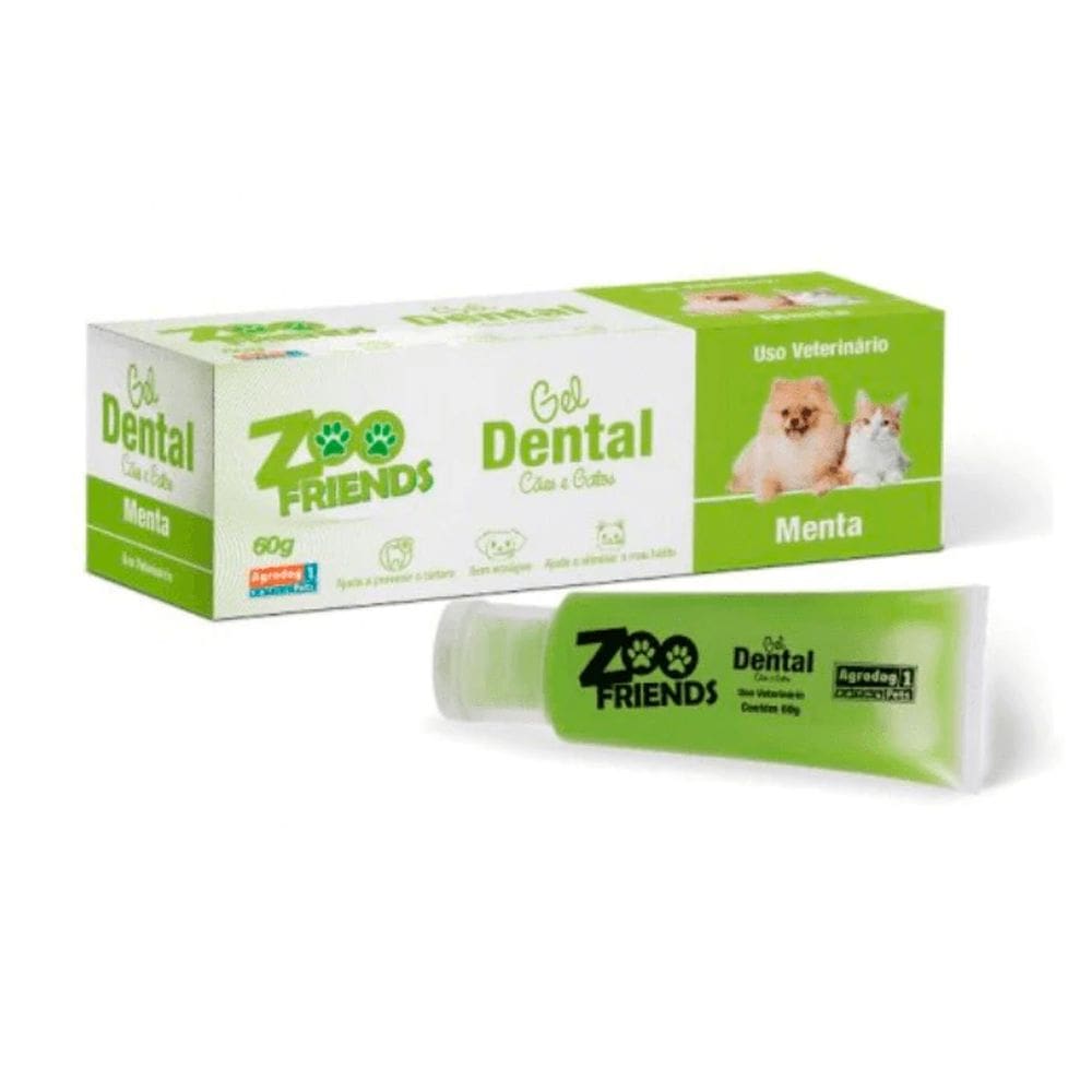 Gel Creme Dental Pasta de Dente para Cães e Gatos Zoo Friends 60g Sabores
