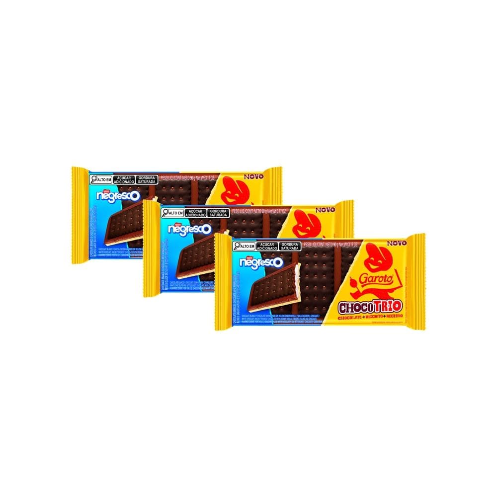 Kit 3 Chocolate Garoto ChocoTrio Negresco 90g