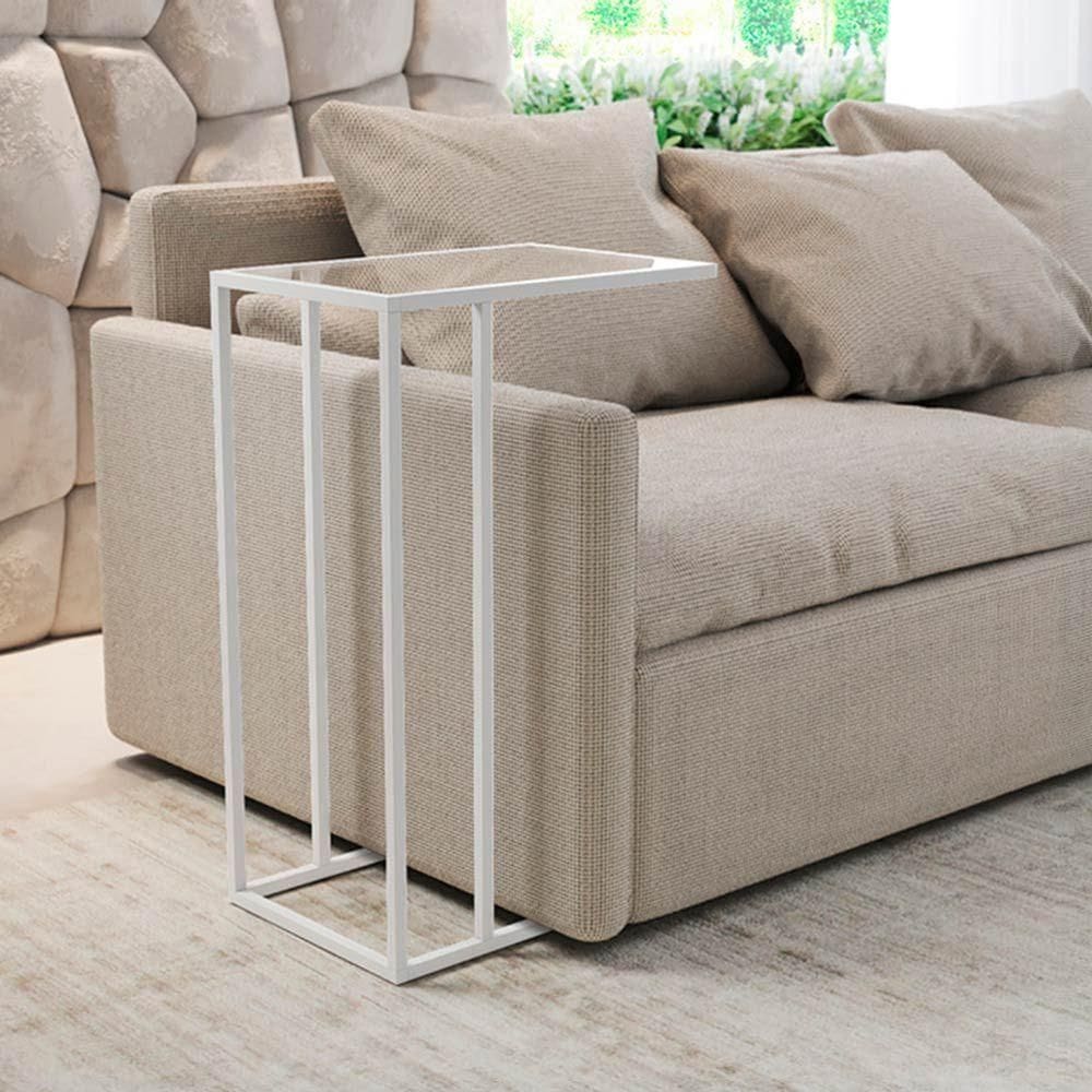 Mesa De Apoio Industrial Elena Industrial Branco Com Tampo De Vidro