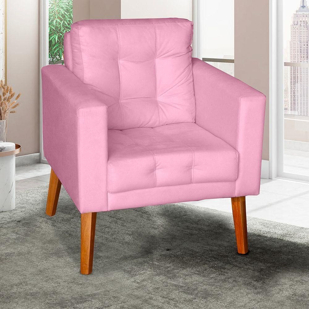 Sofá Poltrona Cadeira Decorativa E Descanso Glamour Dubai Com Pés Em Madeira Rosê