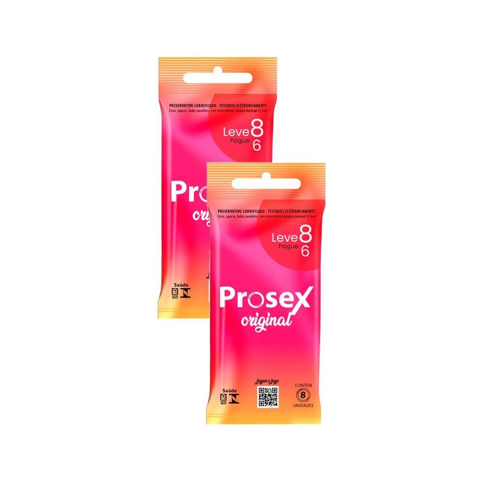 Kit 2 Preservativo Prosex autêntico Lubrificado Leve 8 Pague 6 Unidades