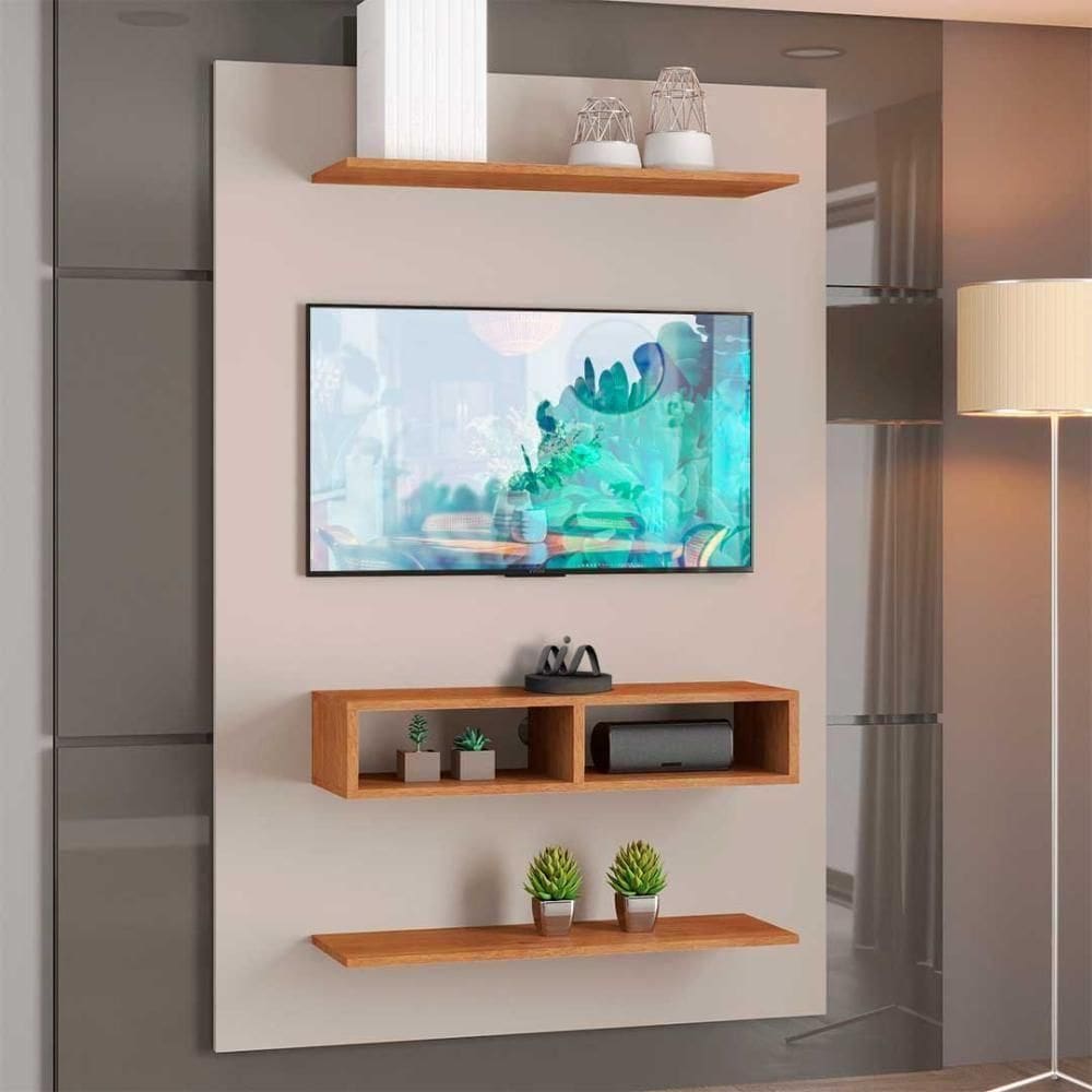Painel Para Até 50 Byte Com Nicho E 2 Prateleiras Off White / Off White /