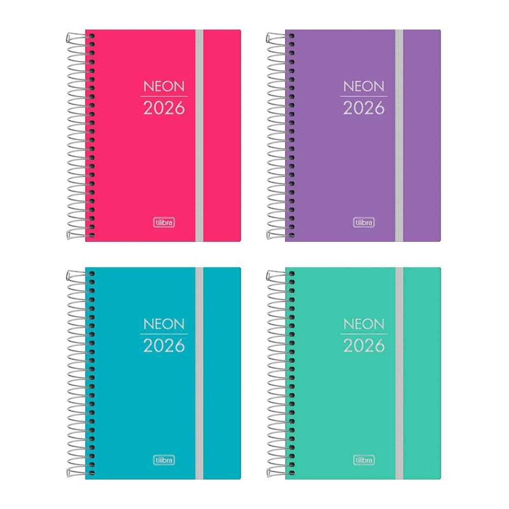 Agenda espiral diária capa plástica Neon 2026 Tilibra