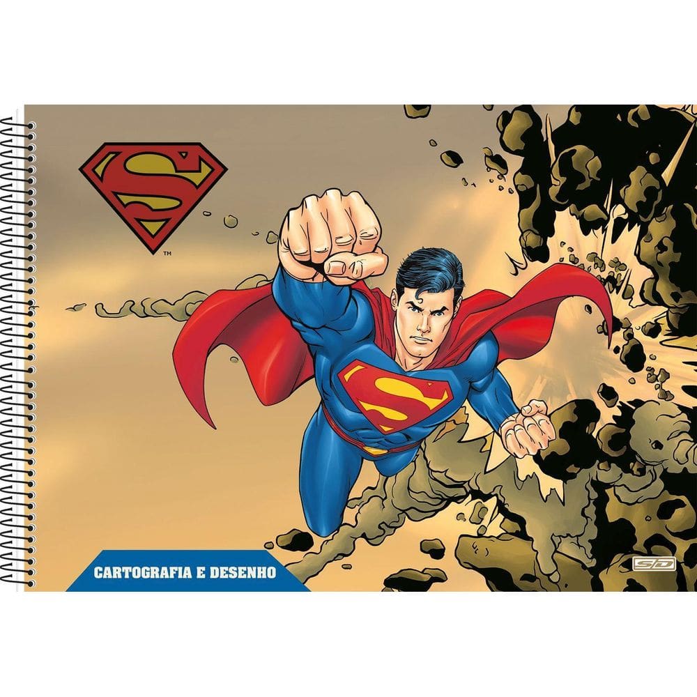 Caderno De Desenho Cartográfico Superman Escolar Capa Dura