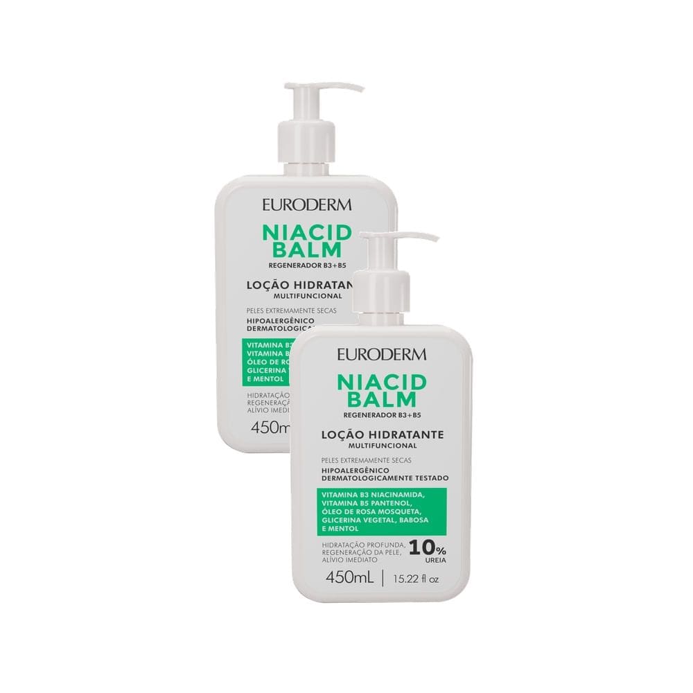Kit 2 Loção Hidratante Multifuncional Euroderm Niacid Balm Pele Extremamente Seca 450ml
