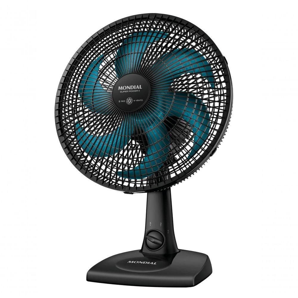 Ventilador De Mesa 30cm Super Power Ii Mondial Preto/azul Petróleo 60W NVSP-30-AP2 110V