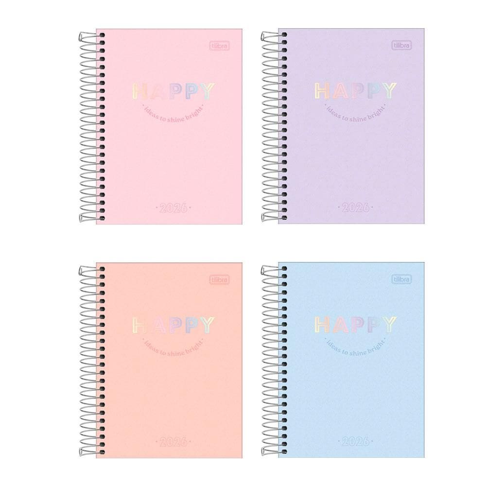 Agenda espiral diária Happy 2026 Tilibra