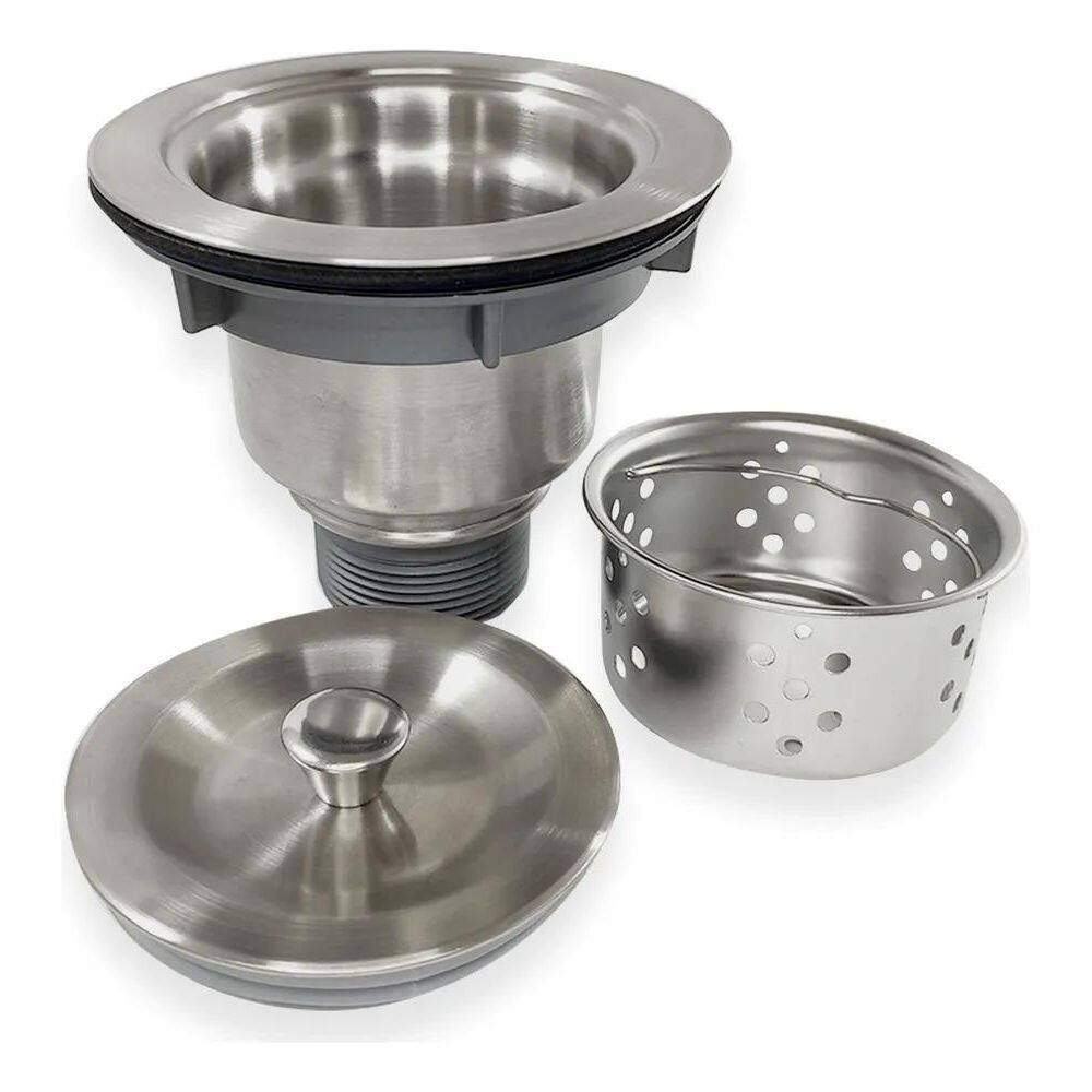 2X Valvula 4 1/2 Ralo Pia Cozinha Inox Escovado Com Cesto Hi