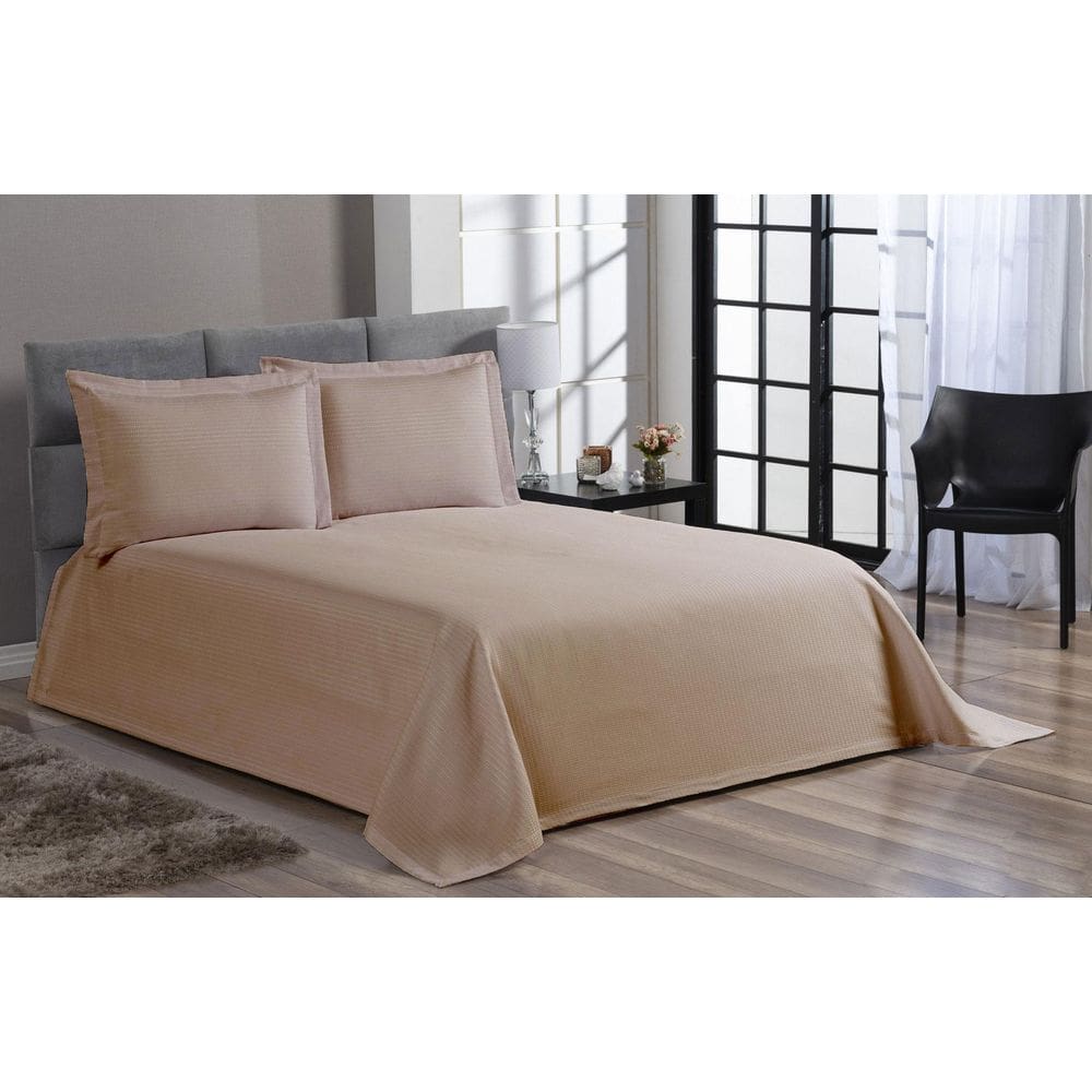 Cobre Leito Colcha Piquet Liso Casal King Bege 3 Peças