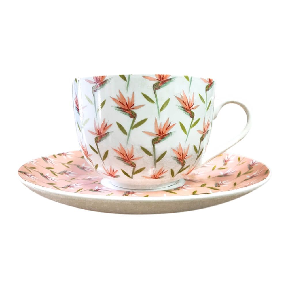 Conjunto de Xícara e Pires de Porcelana para Café e Chá Paraíso 2 Peças - Casambiente