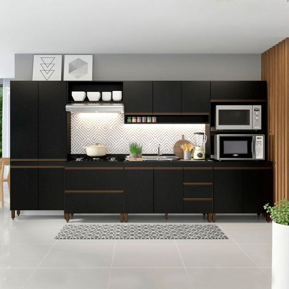 Cozinha Modulada Sabrina 360x202 C/ 6 Peças Mdp Menu Móveis Preto