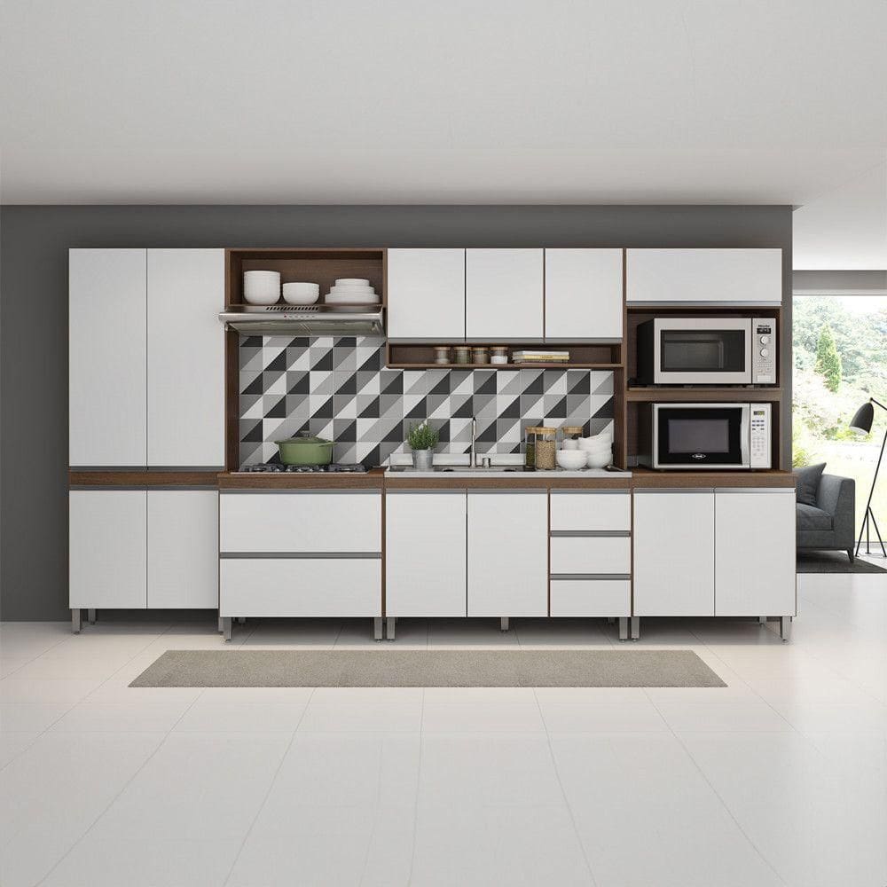 Cozinha Modulada Sabrina 360x202cm 6 Peças Menu Móveis Branco