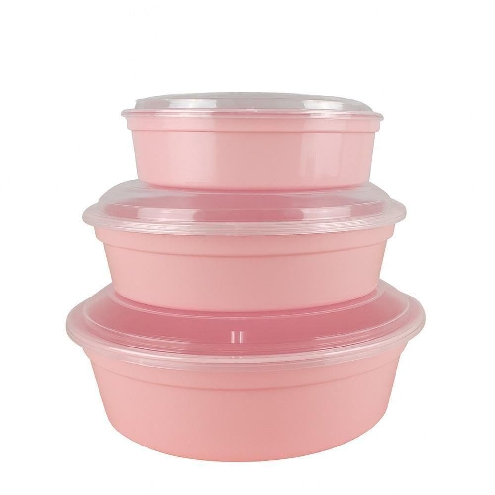 Kit 3 Potes Armazenar Alimentos Com Tampa P M G Resistentes A Microondas Freezer Frutas Legumes Rosa