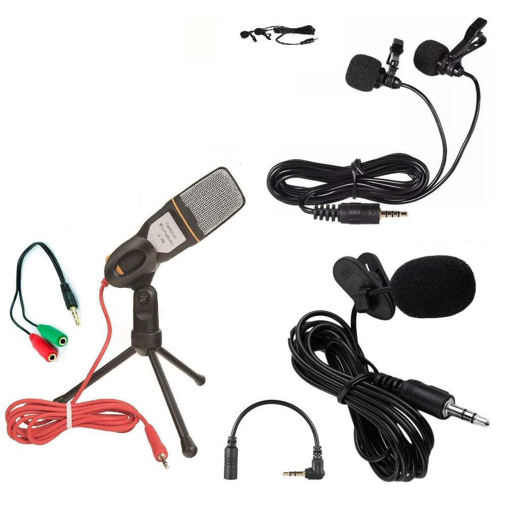 Kit Youtuber Microfone Condensador Profissional Duplo Lapela