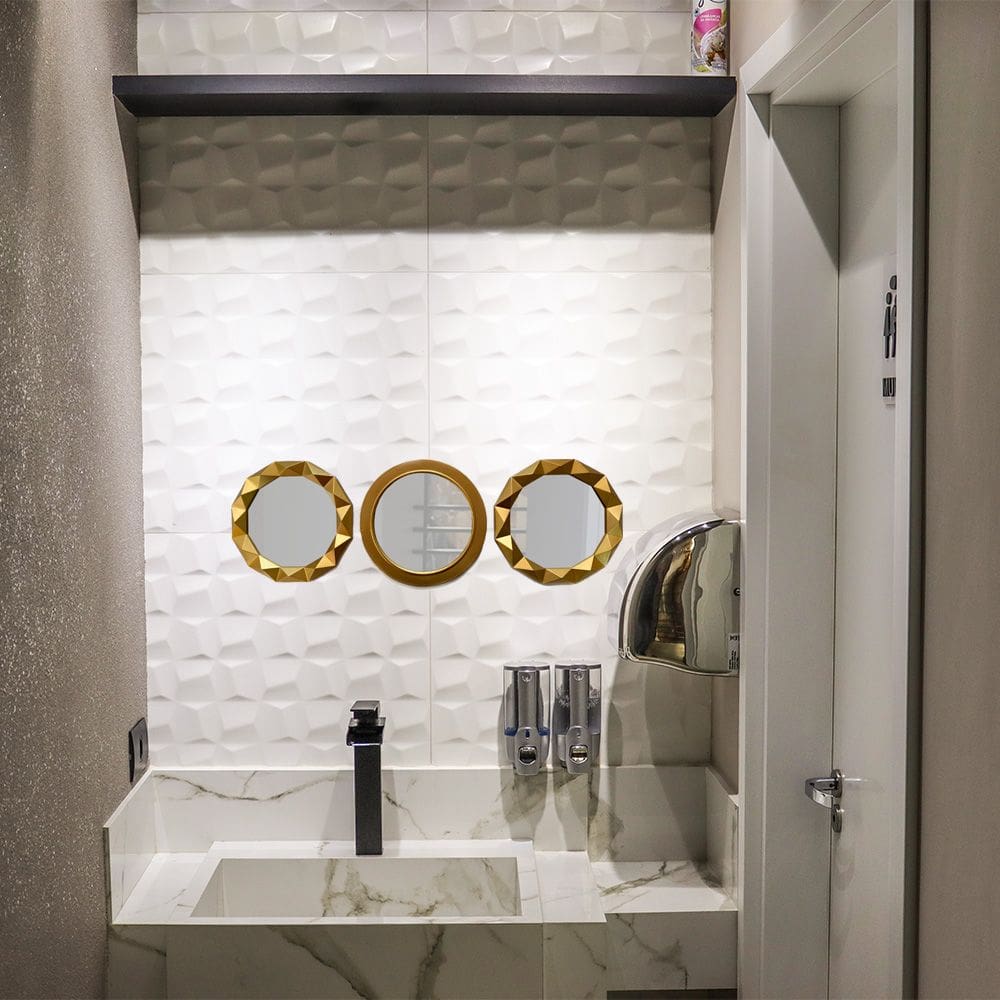 Kit 03 Espelhos Decorativo Moldura Redonda Dourado - D`Rossi