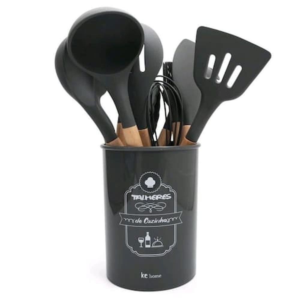 Kit Utensilios De Cozinha Florida Preto 13 Peças Kehome