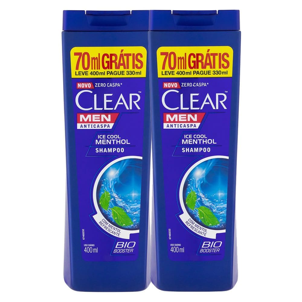 Kit 2X Shampoo Clear Men Anticaspa Ice Cool Menthol Leve 400ml Pague 330ml