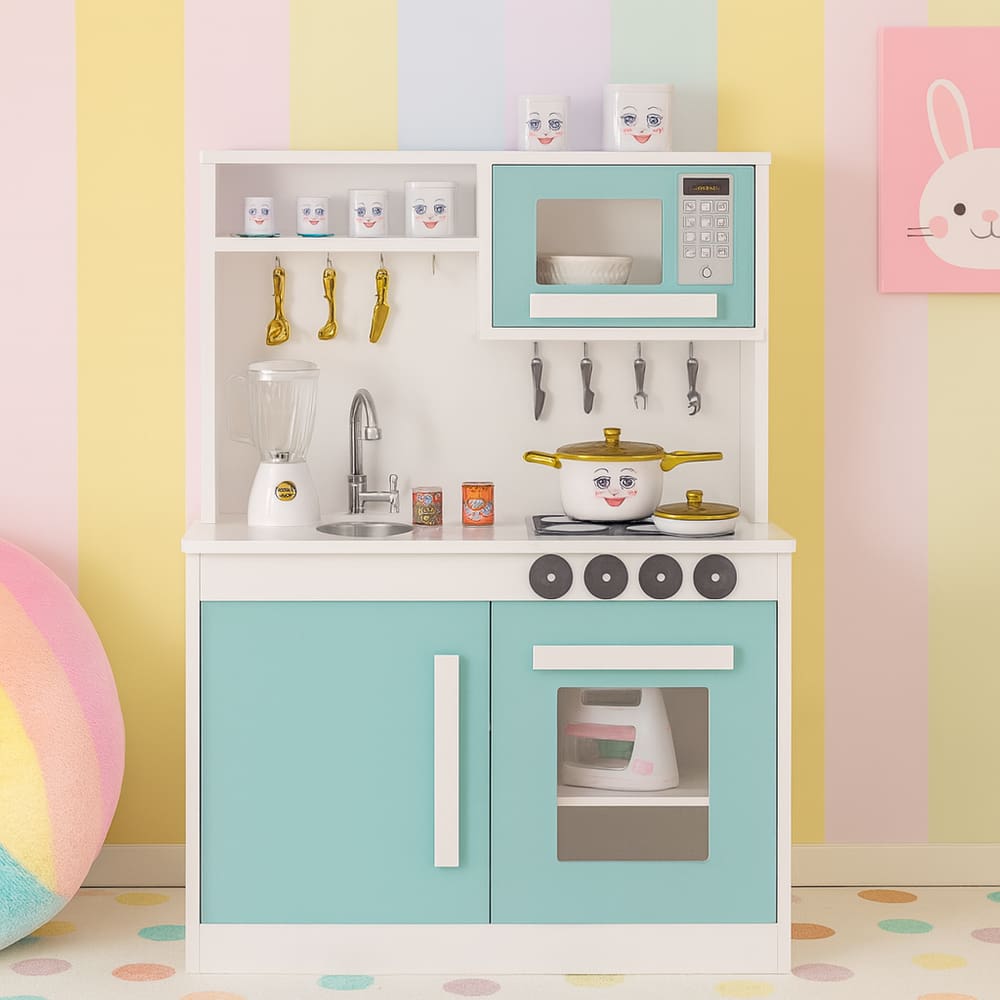 Cozinha Infantil Brinquedo Educativo Completa com Armário Fogão Pia e Microondas