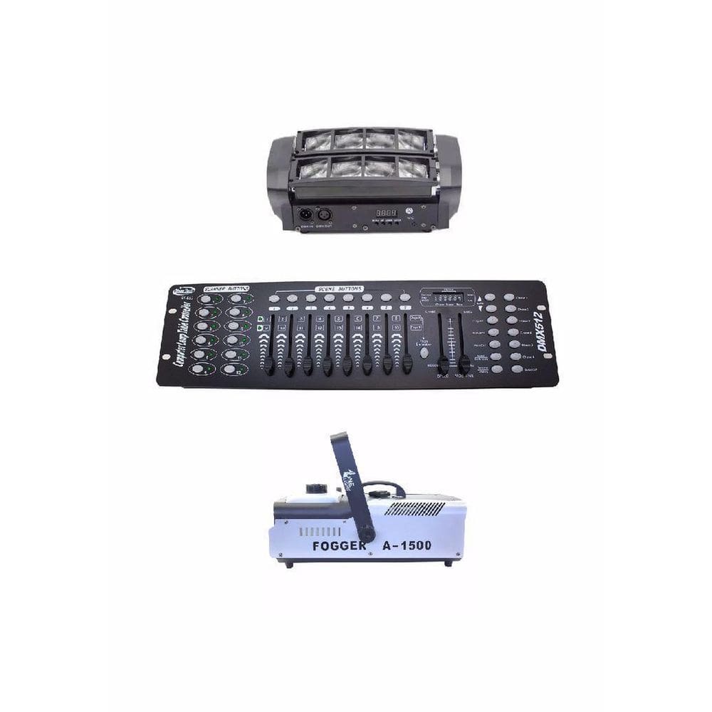Kit 2 Mini Spider 8X5W + Maquina De Fumaça 1500W + Dmx 512