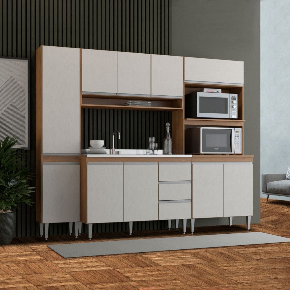 Armário de Cozinha Sabrina Compacta para Kitnet 240x202 Cm 4 Peças MDP Branco MENU