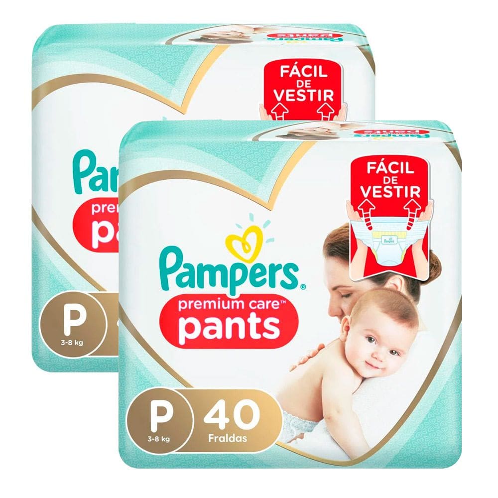 Kit 2 Fralda Infantil Pampers Premium Care Pants Tamanho P com 40 Unidades Cada