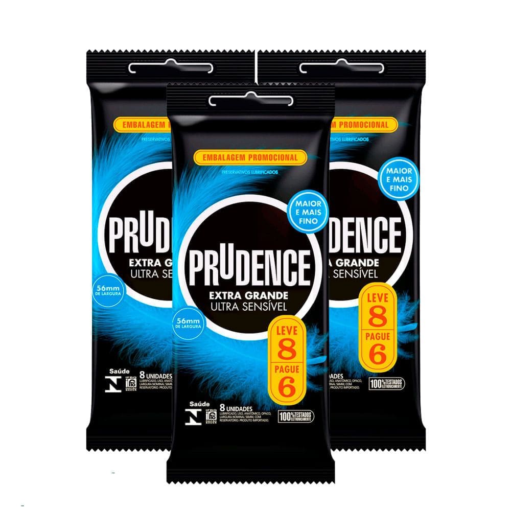 Kit 3 Preservativo Prudence Ultra Sensível Extra Grande Leve 8 Pague 6
