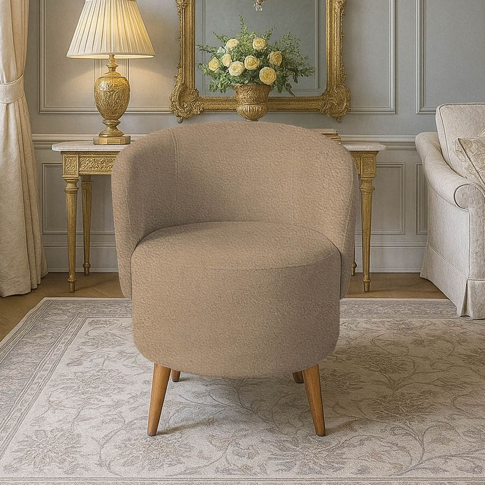 Poltrona Orgânica Suede Aisha Sala Escritório Pé Madeira Capuccino