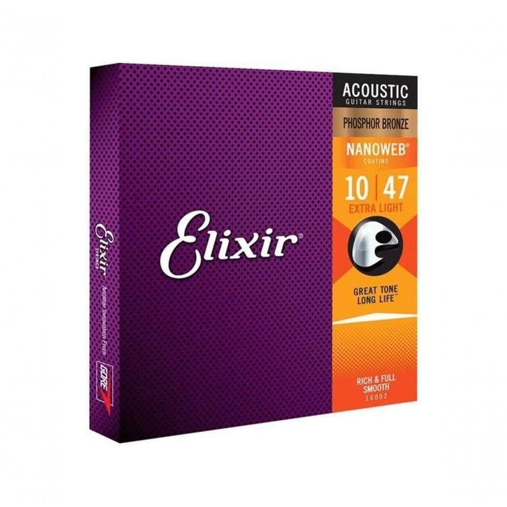 Encordoamento Para Violão .010 Extra Light Phosphor Bronze Nanoweb 16002 Elixir
