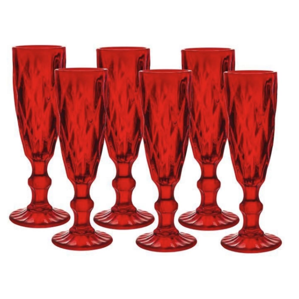 Jogo 6 Taças Champanhe 170ml Diamond Rubi Vermelho Ke Home