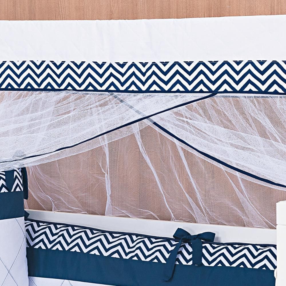 Mosquiteiro Para Berço Americano Com Bandô Chevron Marinho