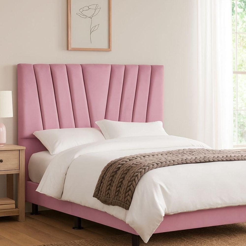 Cabeceira Cama Box Queen 160 Cm Noah Em Veludo Com Frame Rosa