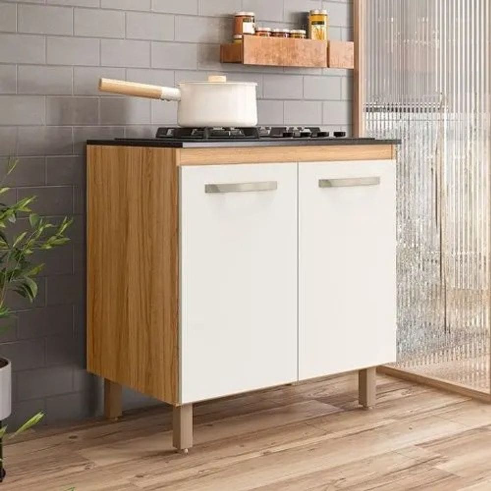 Balcao Para Cooktop 80 Cm C/ 02 Portas Freijo/ Off White